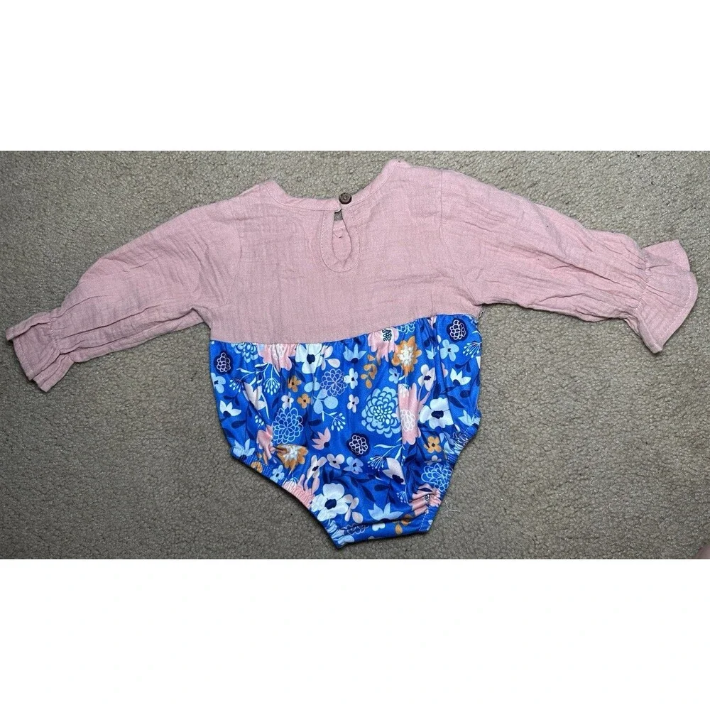 Marie Nicole Floral Long Sleeve Bubble, Pink And Blue, Size 3-6m‎